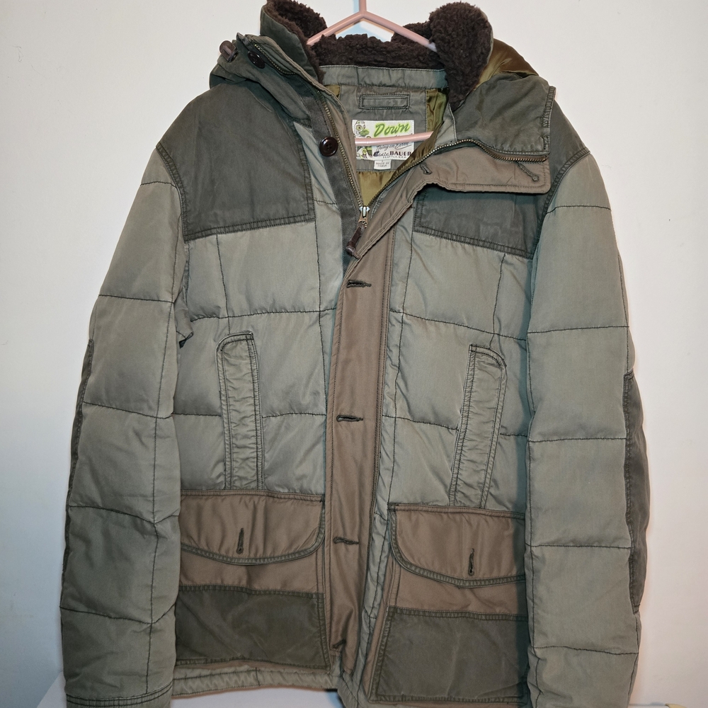 Eddie Bauer Two-Tone Olive & Brown Puffer Jacket